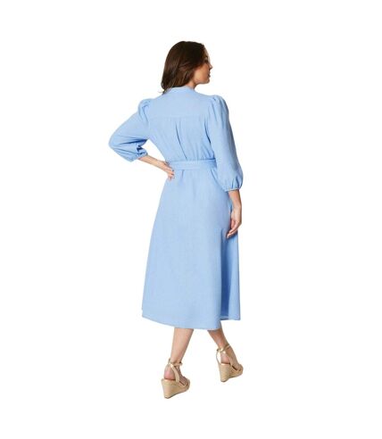 Womens/ladies lace yoke belt midi dress powder blue Principles