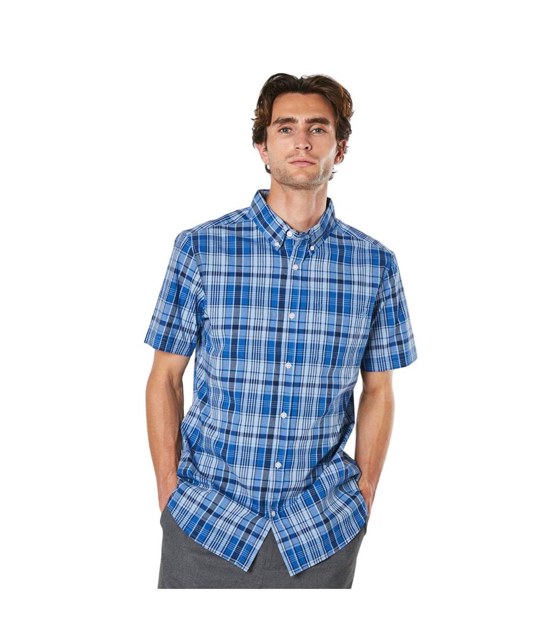 Mens Blake Check Short-sleeved Shirt Blue Maine-1
