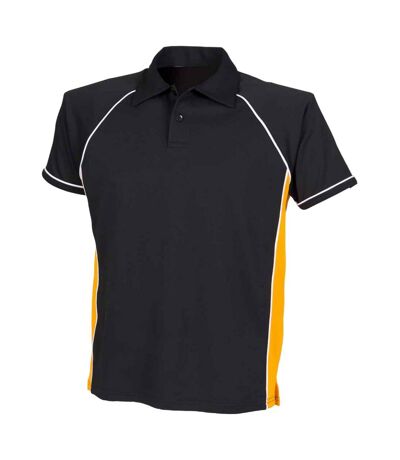 Mens Performance Piped Polo Shirt Black Amber White Finden And Hales