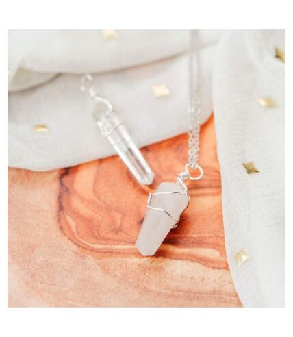 Clear Quartz Crystal Point Pillar Wire Wrapped Natural Stone Pencil Necklace