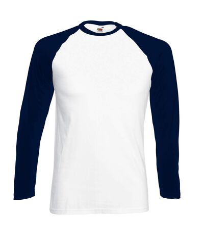 Fruit Of The Loom Mens Long Sleeve Baseball T-Shirt (White/Deep Navy) - UTBC328