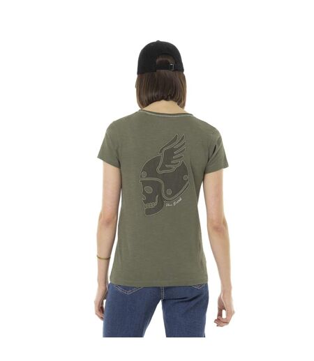T-shirt femme col V flammé avec print devant et motif au dos Tulle Vondutch