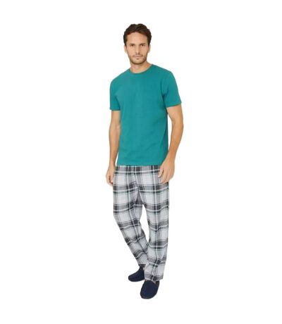 Debenhams Mens Checked Brushed Short-Sleeved Pajama Set (Green)