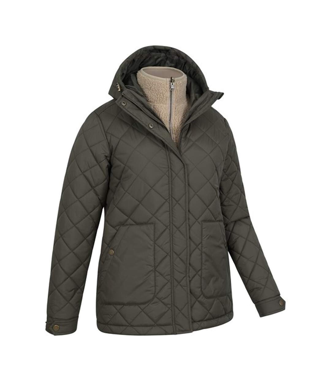 Womens/ladies Nebraskan Borg 3 In 1 Padded Jacket Khaki Green Mountain Warehouse-4