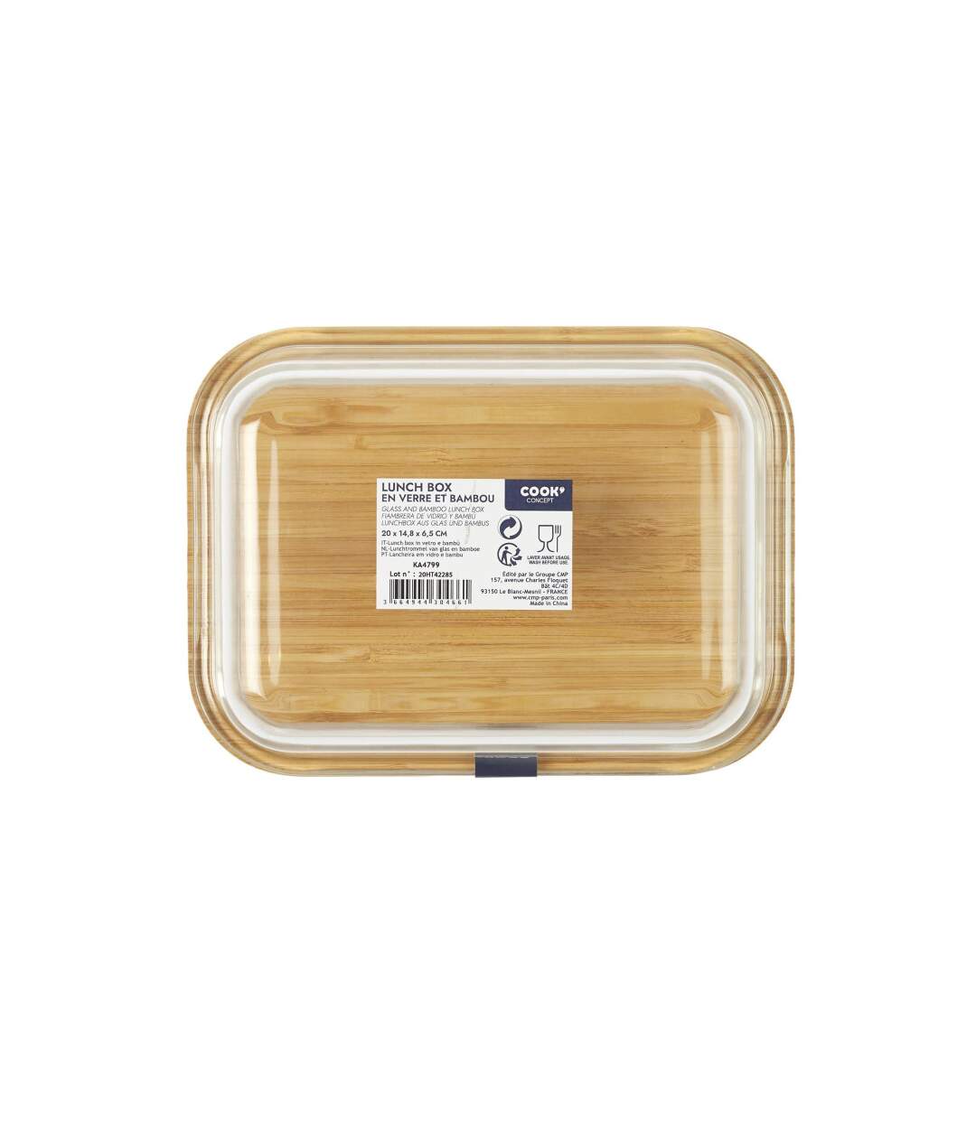 Lunch Box Verre & Bambou Repas 1,4L Transparent-2