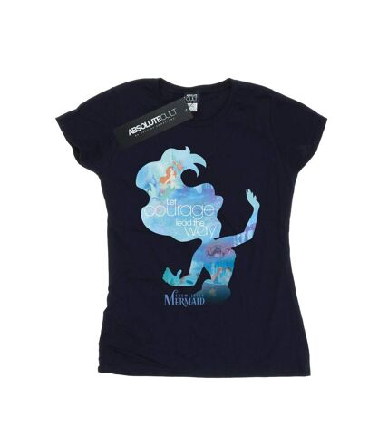 Disney Princess Womens/Ladies Ariel Filled Silhouette Cotton T-Shirt (Deep Navy)