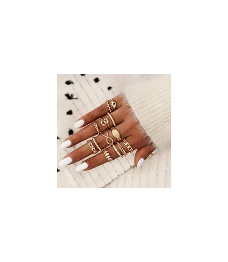 13 Pcs Gold Stone Metallic Stacking Multi Size Knuckle Midi Ring Set