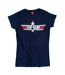 Womens/ladies Goose Back Print Fitted T-shirt Blue Top Gun-2