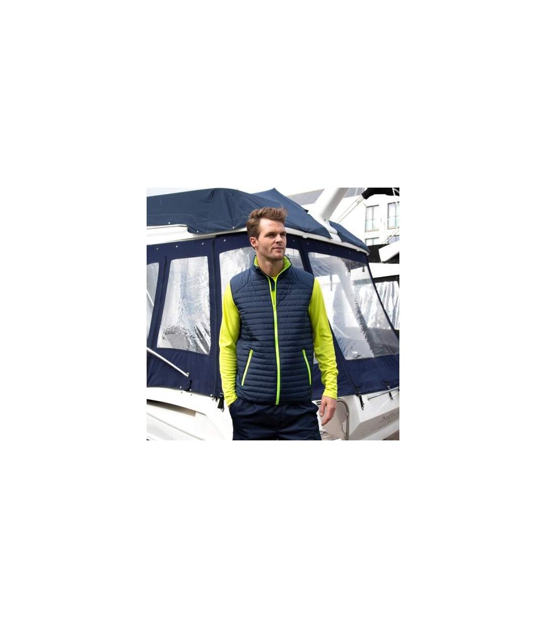 Unisex adult gilet navy/lime green Result-2