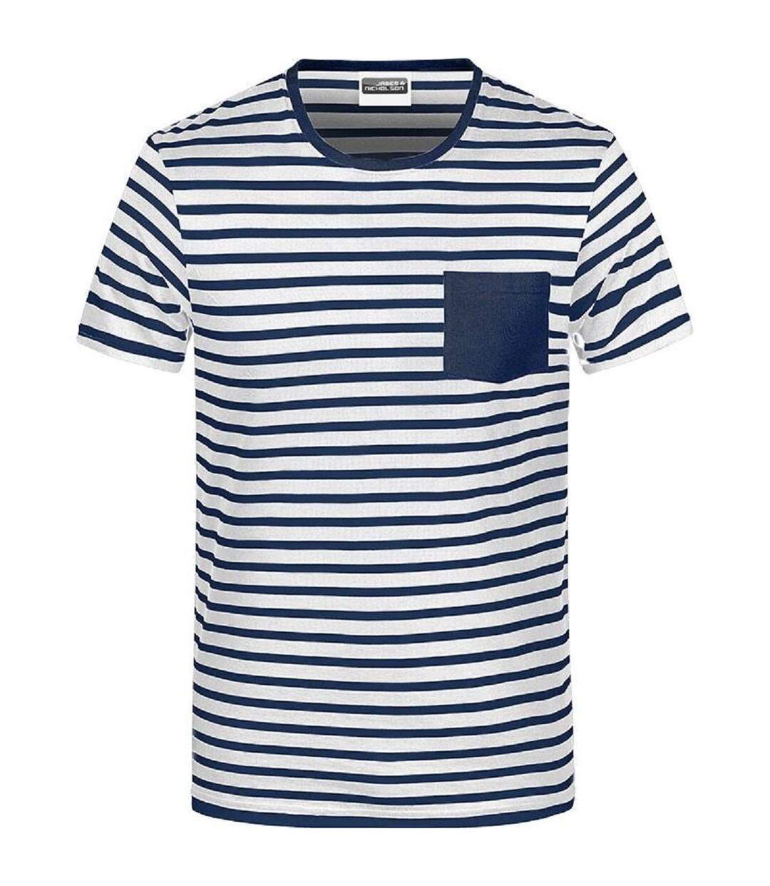 T-shirt rayé coton bio marinière homme - 8028 - blanc et bleu marine