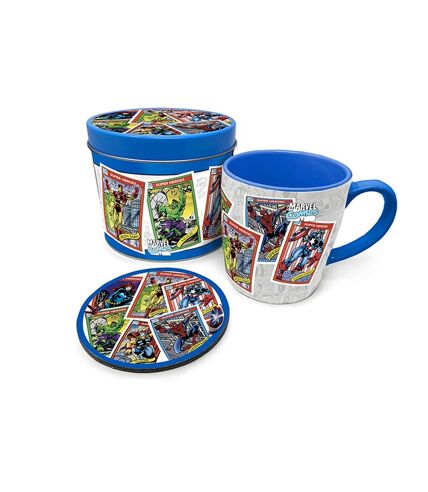 Marvel Collectors Cards Retro Mug and Coaster Set (White/Blue) (One Size) - UTPM883