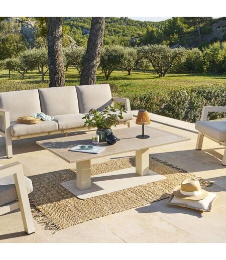 Table de jardin relevable rectangulaire en aluminium SALIMIA - Argile et lin