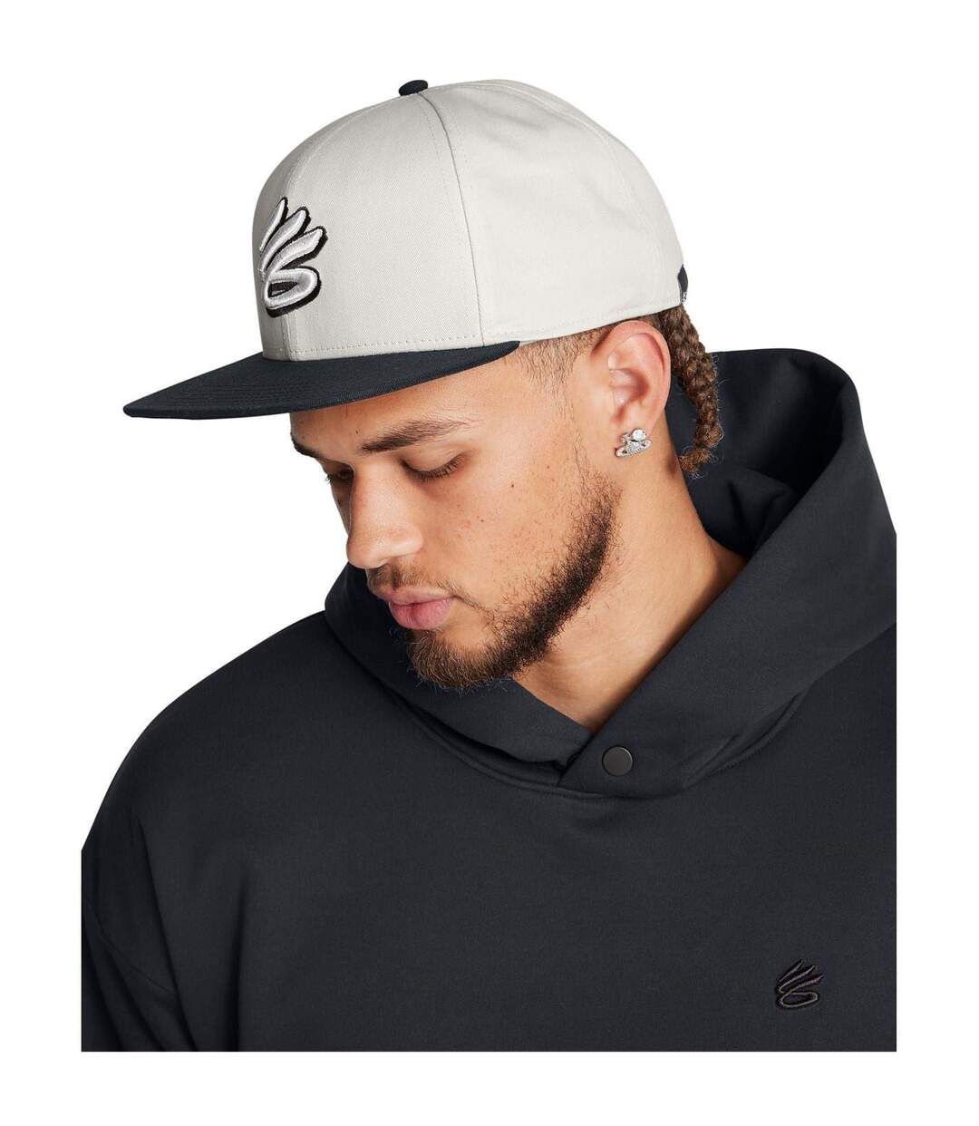 Mens Curry Logo Cotton Flat Peak Snapback Cap White Under Armour-3