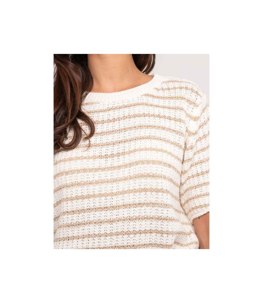 Pull manches courtes rayures lurex KIZAIA - Dona X Lisa-3