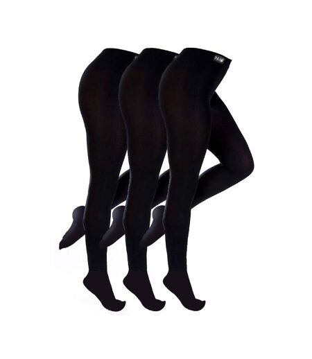 3 Pack Ladies Black Fleece Lined Thermal Tights