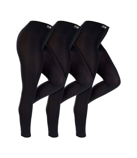 3 Pack Multipack Women's Black Thermal Footless Leggings, Ladies Winter Tights