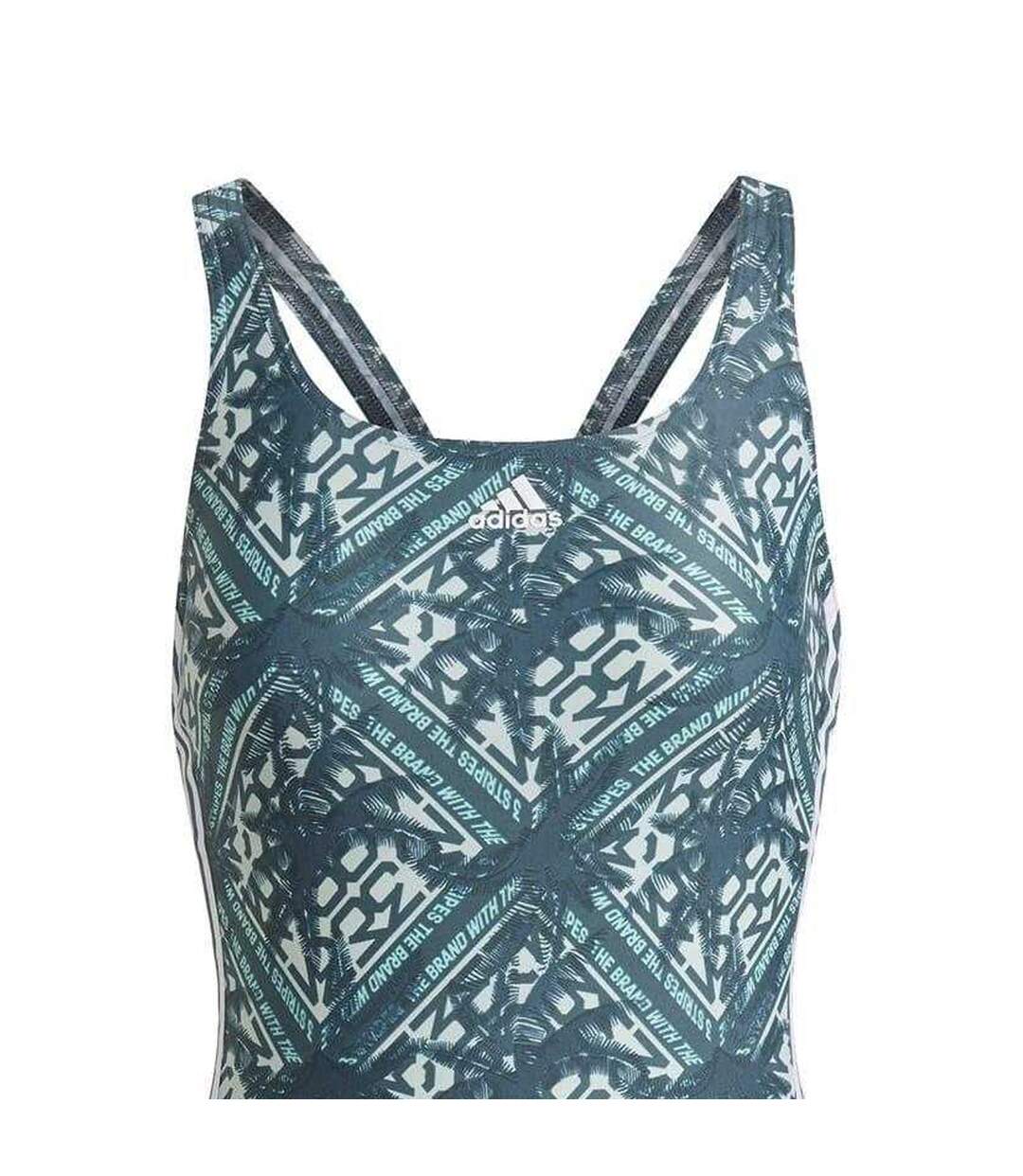 Womens/ladies Sh3 Ro Geometric One Piece Swimsuit Green Adidas-2