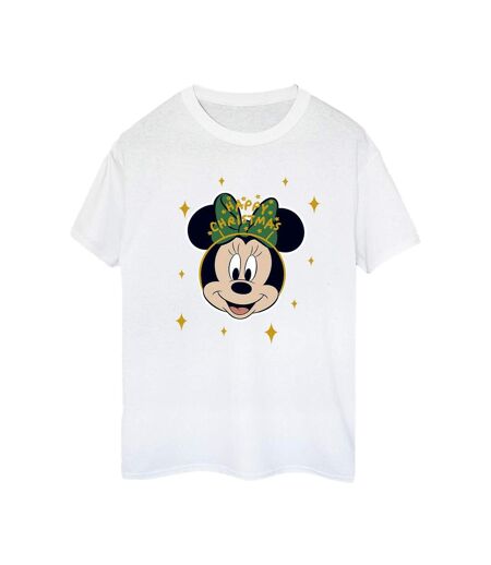 Disney Womens/Ladies Minnie Mouse Happy Christmas Cotton Boyfriend T-Shirt (Blanc) - UTBI39247