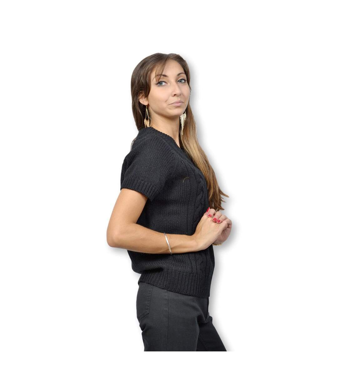 Pull femme sans manche de couleur noire - Col rond-3