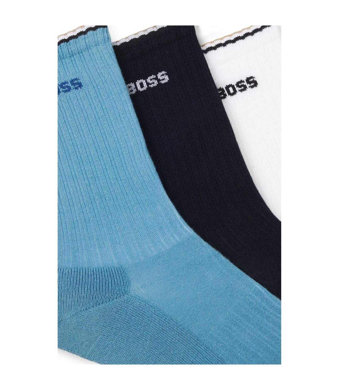 Pack Of 3  Mens Logo Ankle Socks  Blue Navy Blue White Boss-2