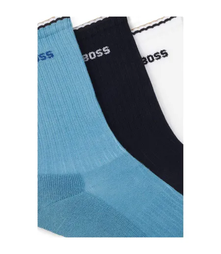 Pack Of 3  Mens Logo Ankle Socks  Blue Navy Blue White Boss
