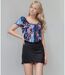 Robe manches courtes chic en noir et bleu avec imprimé floral, parfaite pour briller en toute occasion-5