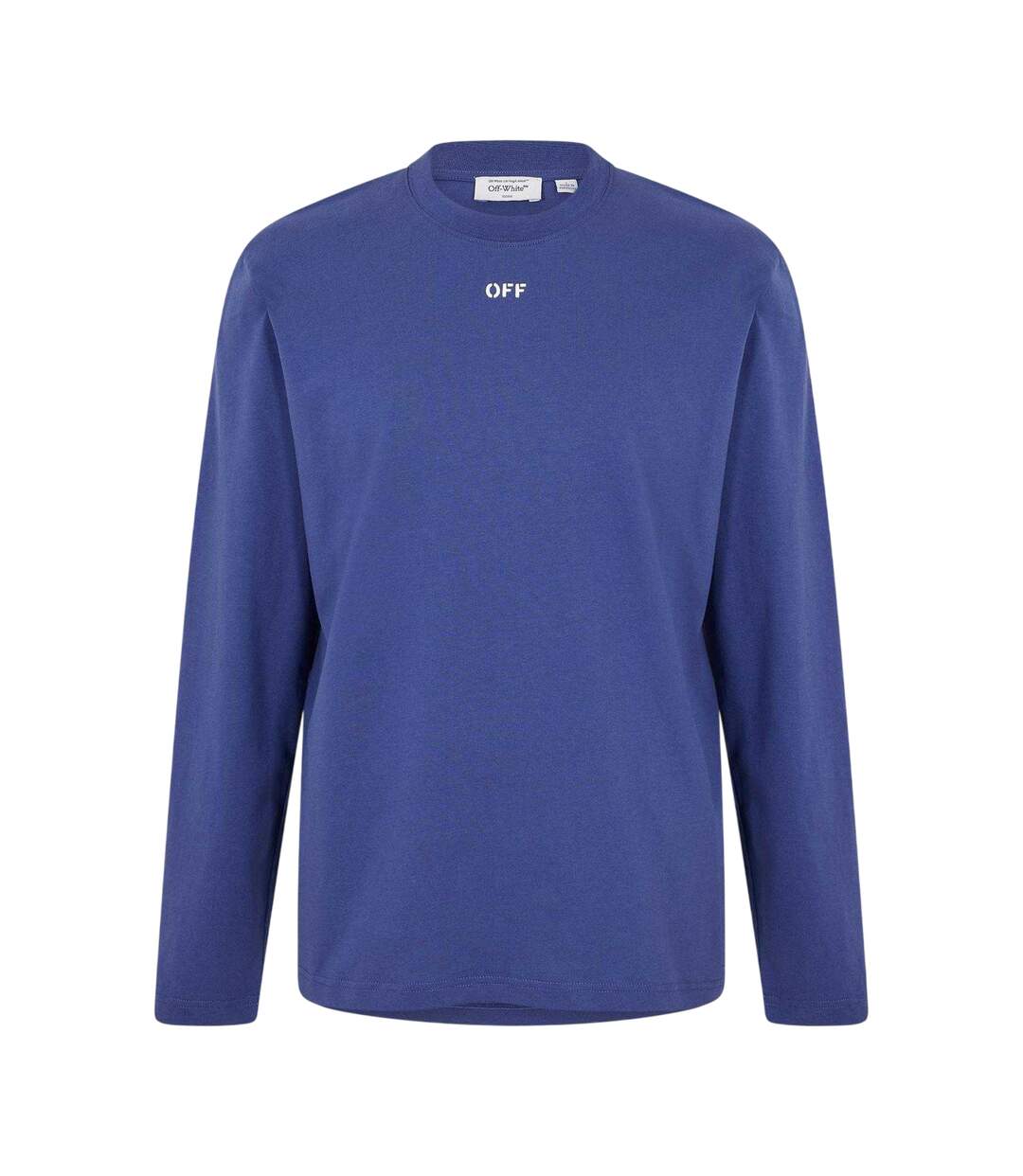 Mens Crew Neck Regular Long-sleeved T-shirt Dark Blue White Off White-1