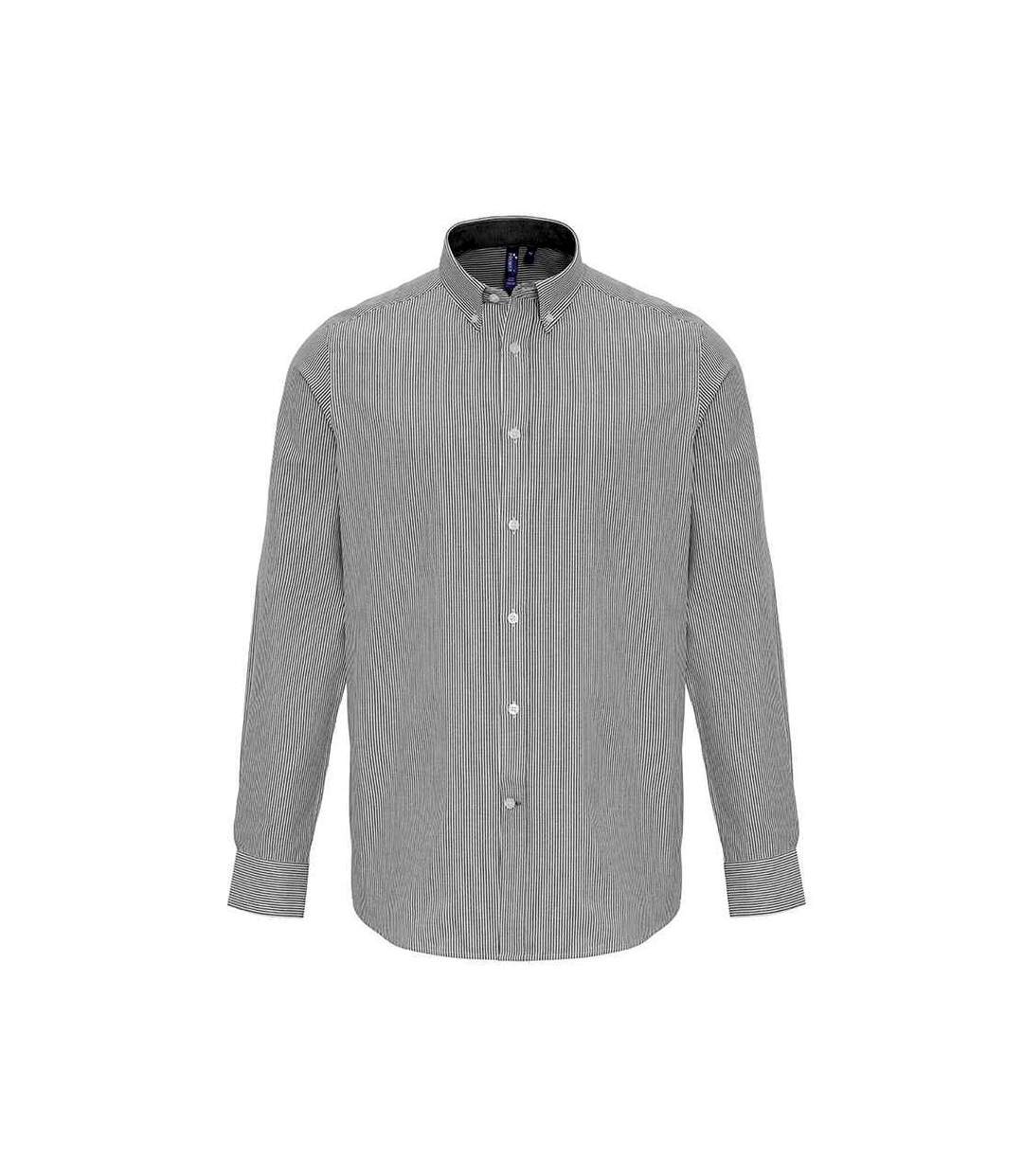 Mens striped oxford long-sleeved shirt white/gray Premier