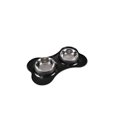 Gamelle Double pour Chien Forme Os 45cm Noir
