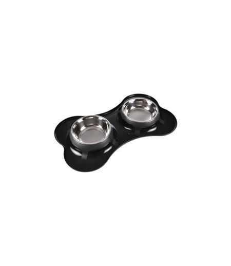 Gamelle Double pour Chien Forme Os 45cm Noir