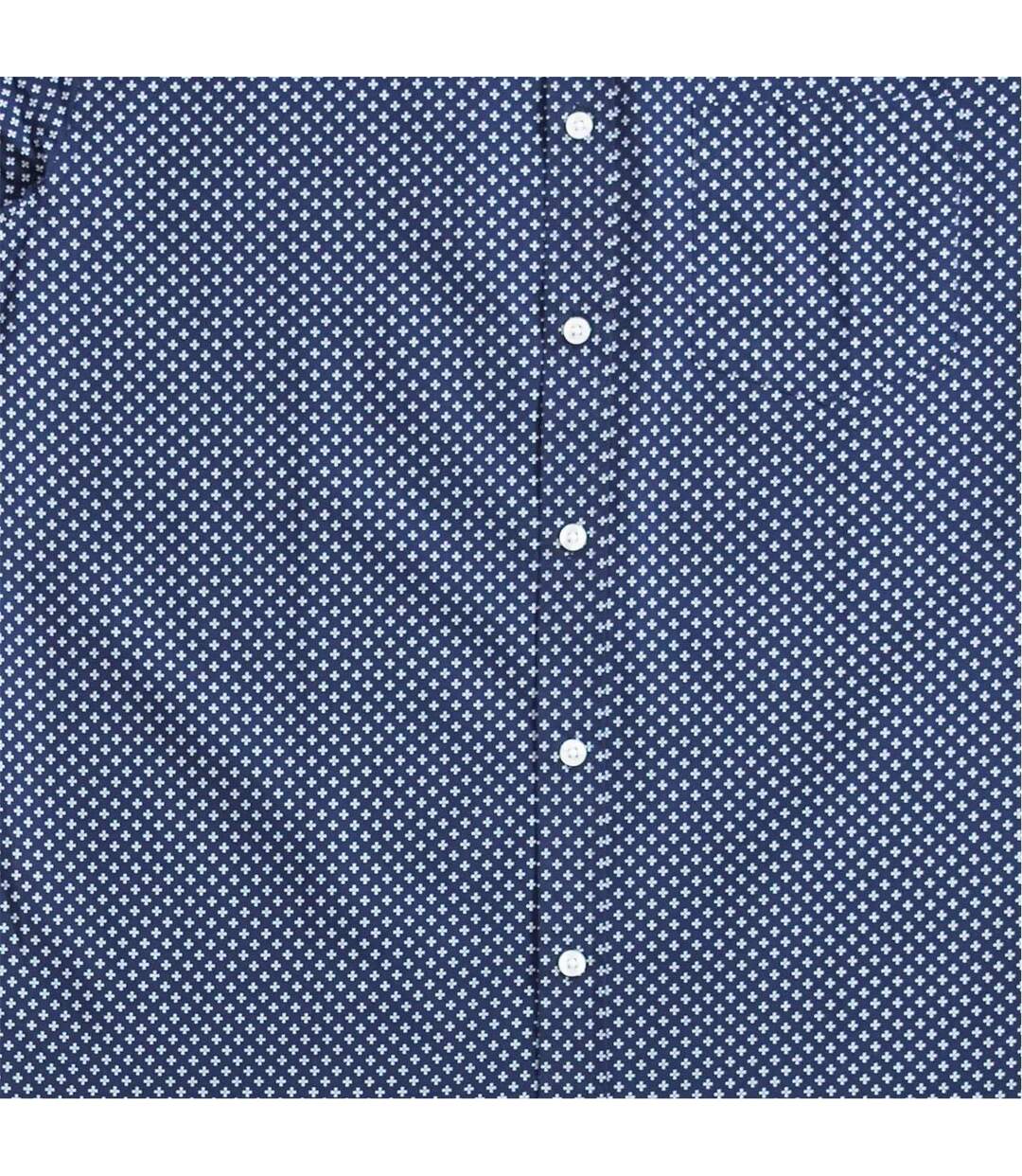 Chemise Manches Courtes Homme Bleu Marine Blanc Fabric-3