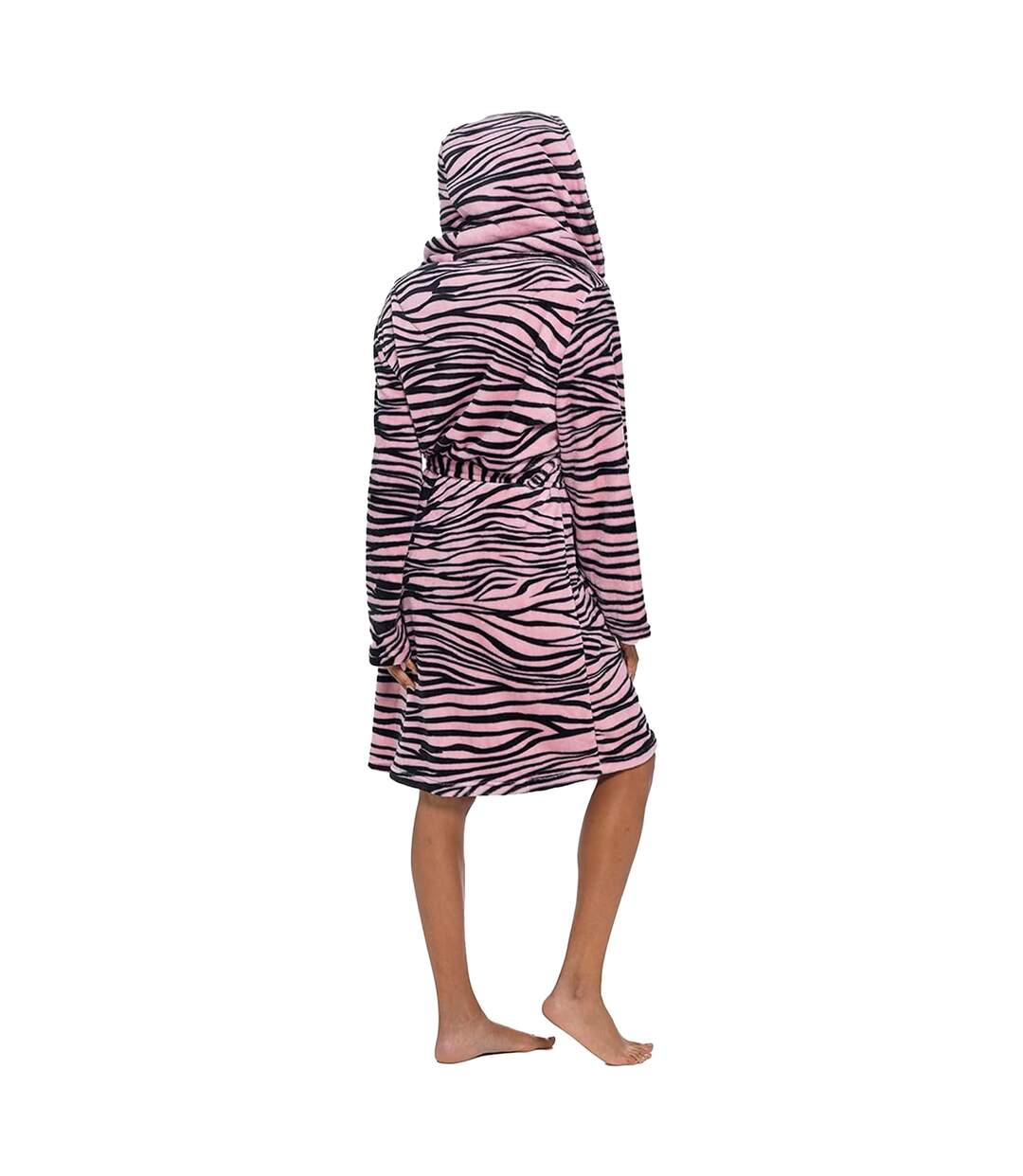 Zebra print hooded dressing gown pink/black Wolf & Harte-2