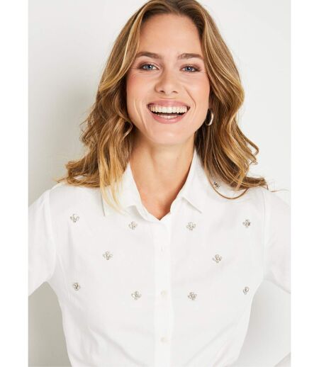 Chemisier droit boutonné coton uni bijoux