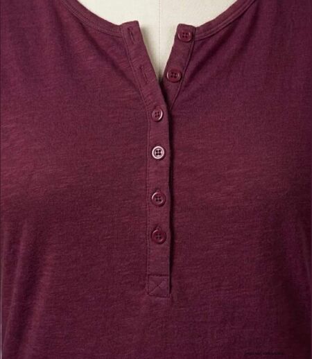 MAYFLOWER NINON4 : Tee-shirt manches longues prune en coton flammé avec patte boutonnée