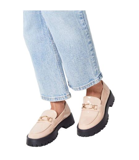 Womens/ladies nash snaffle detail chunky flat loafers nude Faith