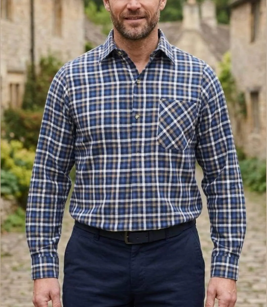 SEDETEX L100 — Chemise à carreaux manches longues bleue : chaleur en Coton gratté et dos long 100 cm-1