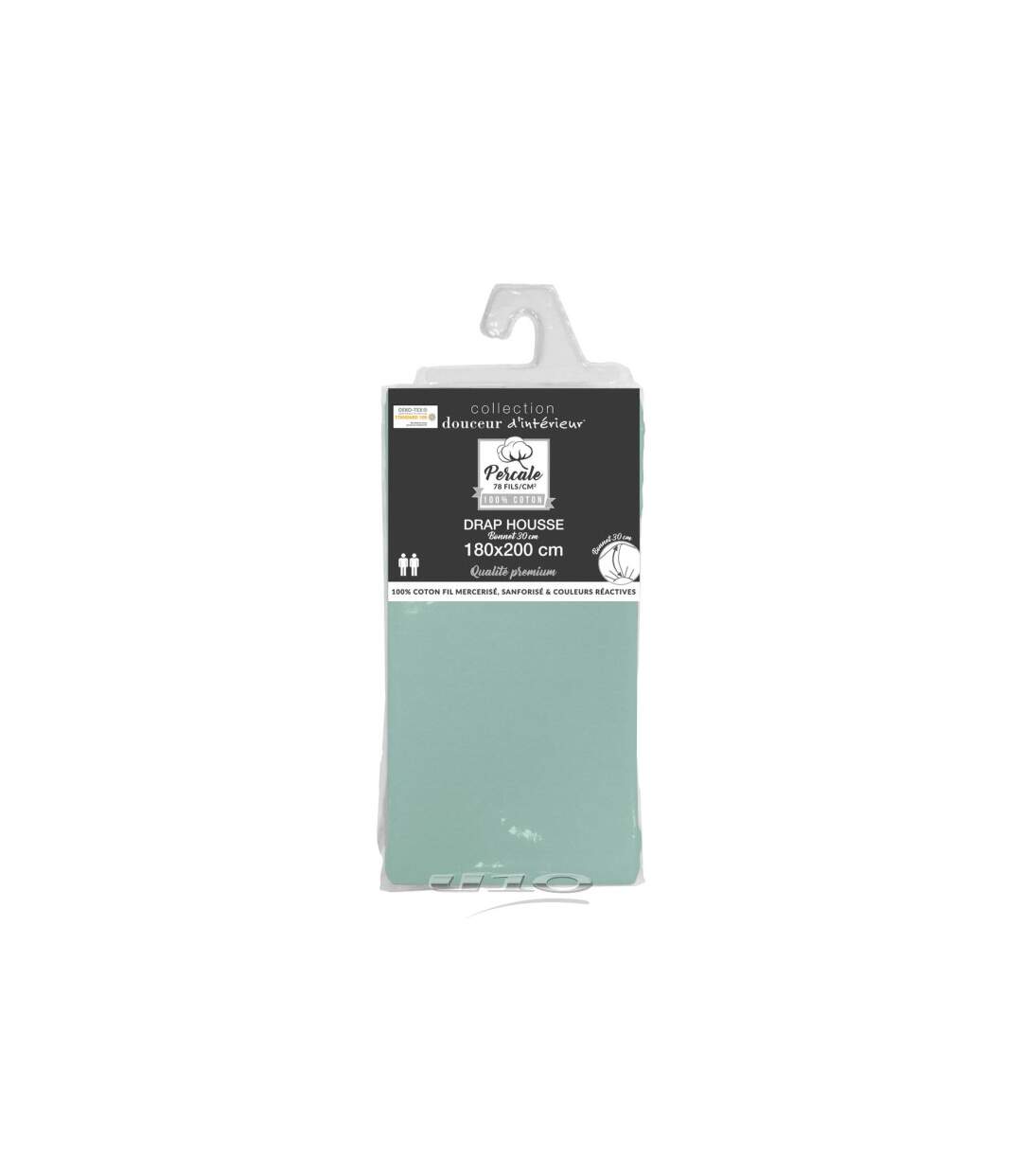 Drap Housse Percaline 180x200cm Sauge-3