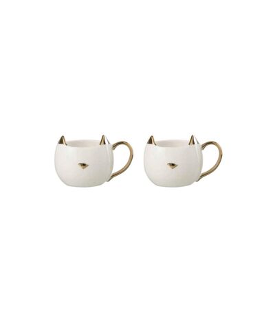 Lot de 2 Mugs en Porcelaine Chat 400ml Blanc & Or