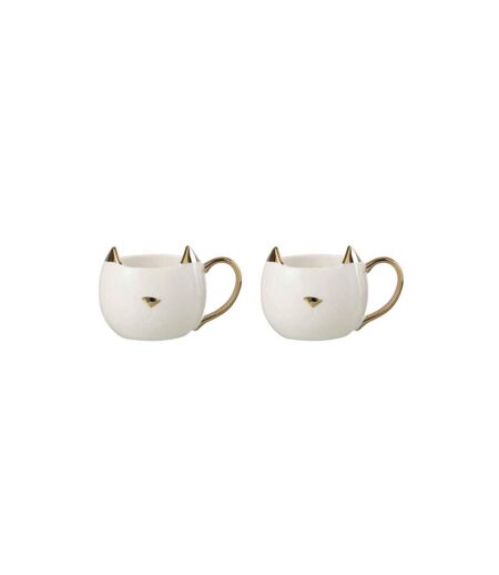 Lot de 2 Mugs en Porcelaine Chat 400ml Blanc & Or