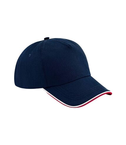Beechfield Authentic Piped 5 Panel Cap (French Navy/Classic Red/White)
