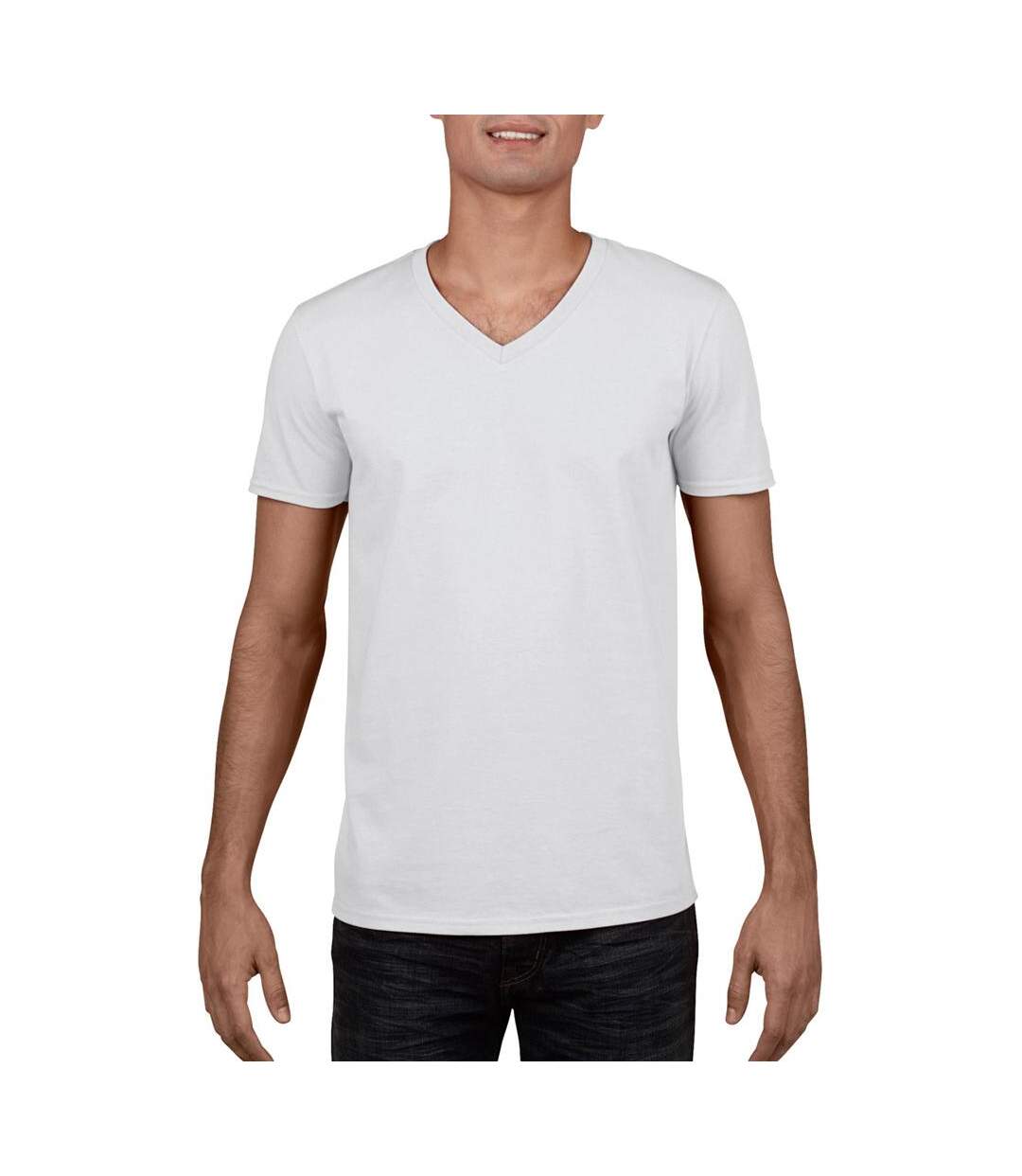T-shirt À Manches Courtes Et Col En V Homme Blanc Gildan-1