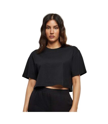 Build Your Brand Womens/Ladies Oversized Short-Sleeved Crop Top (Black) - UTRW9837
