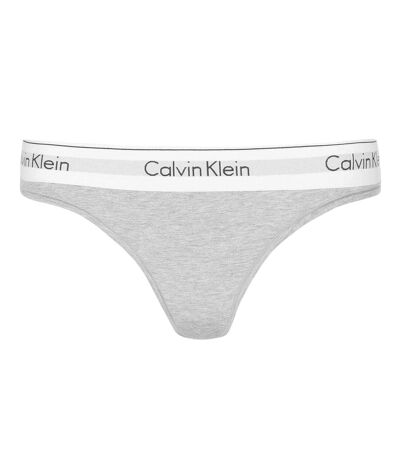 Womens/ladies Logo Cotton Blend Thong Grey Calvin Klein