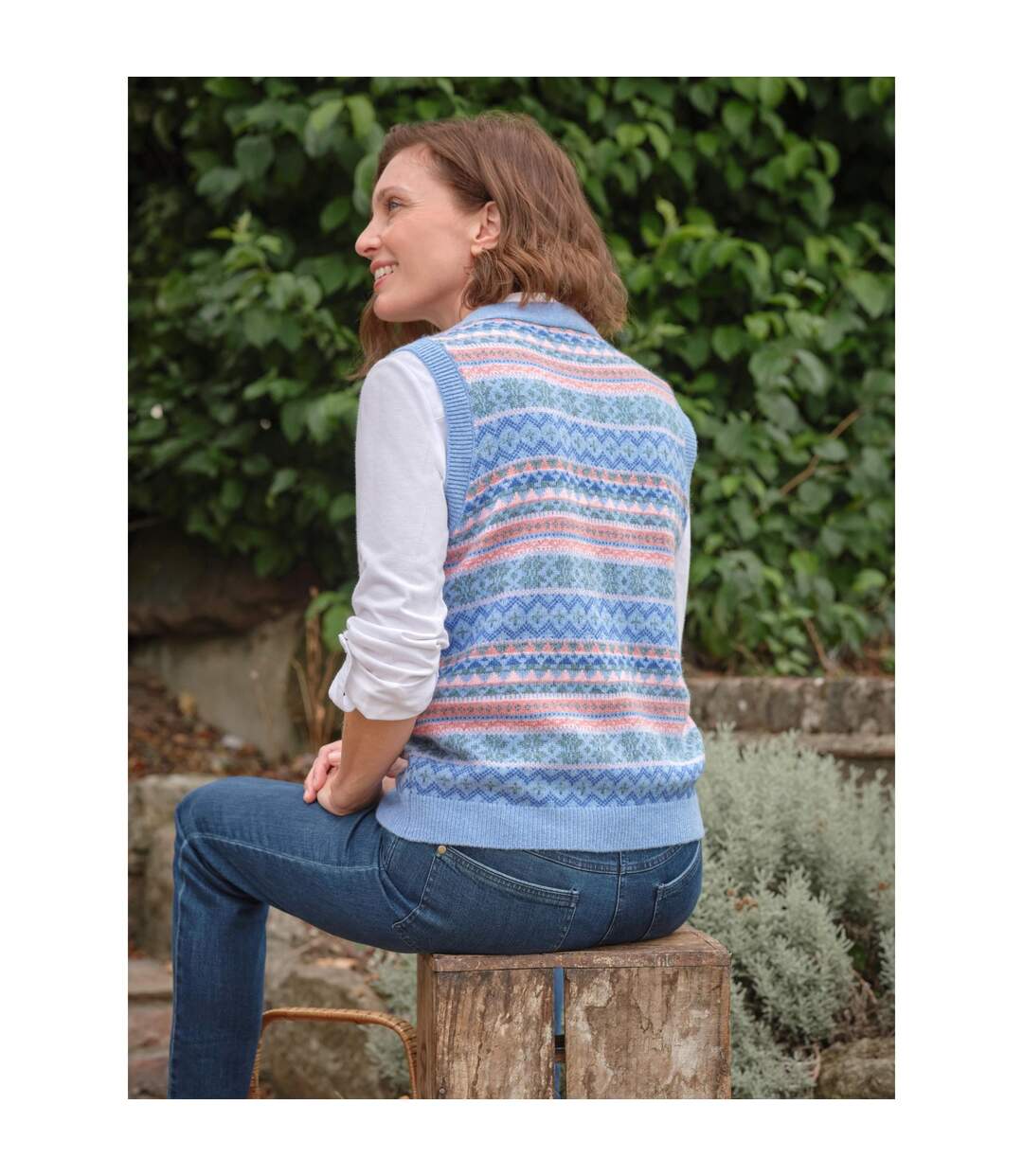 Womens/ladies Fair Isle Button Waistcoat Blue Multicoloured WoolOvers-2