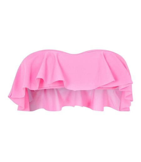 Womens/ladies Frill Bandeau Bikini Top Bright Pink Brave Soul