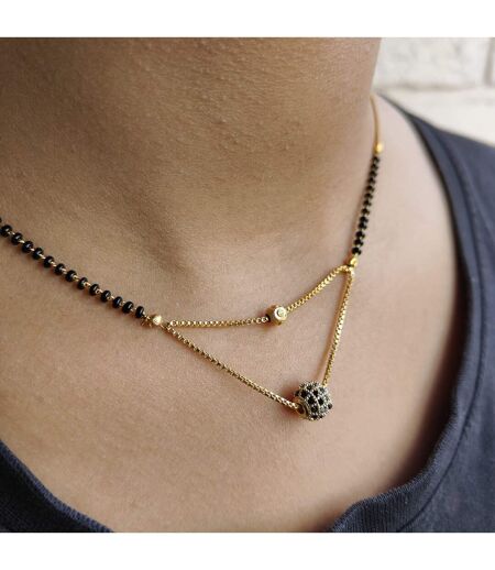 Indian Gold Plated Black Bead Everyday Mangalsutra Minimalist Nazaria Necklace