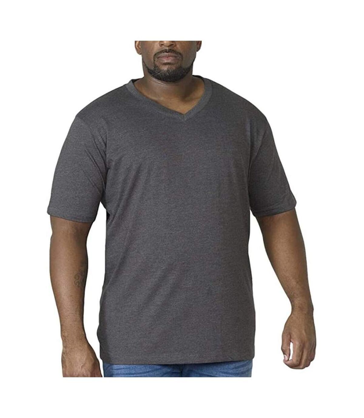 Duke Mens Signature 2 King Size Cotton V Neck T-Shirt (Charcoal Melange)