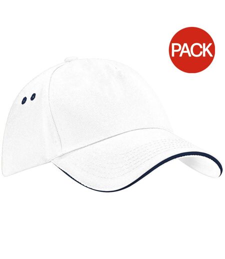 Lot de 2  Casquette adulte unisexe blanc/bleu marine Beechfield