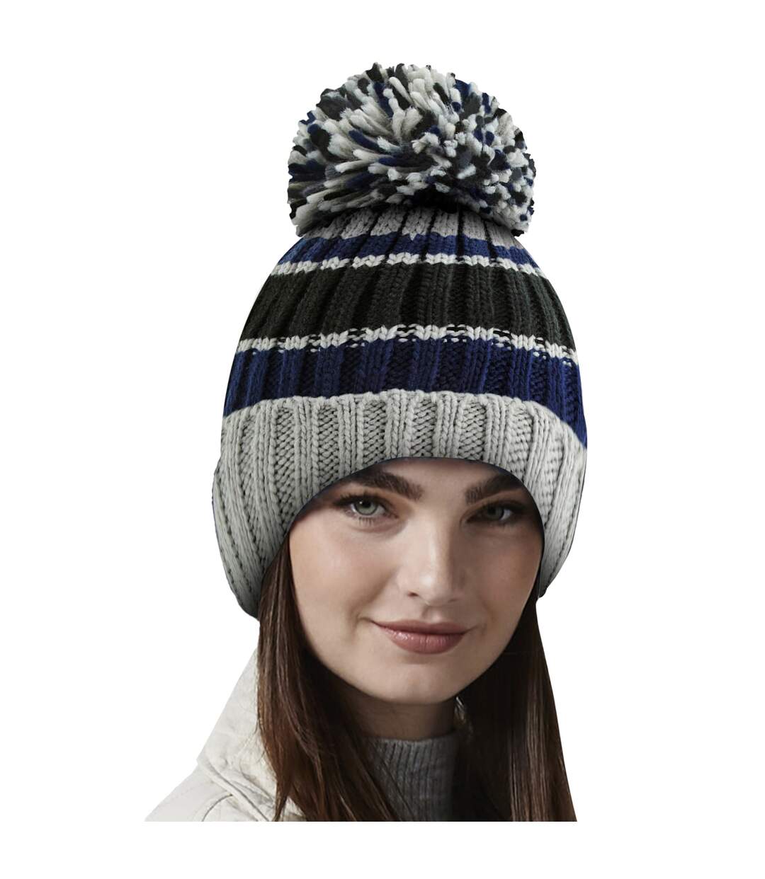 Bonnet hygge adulte bleu / gris acier Beechfield-4