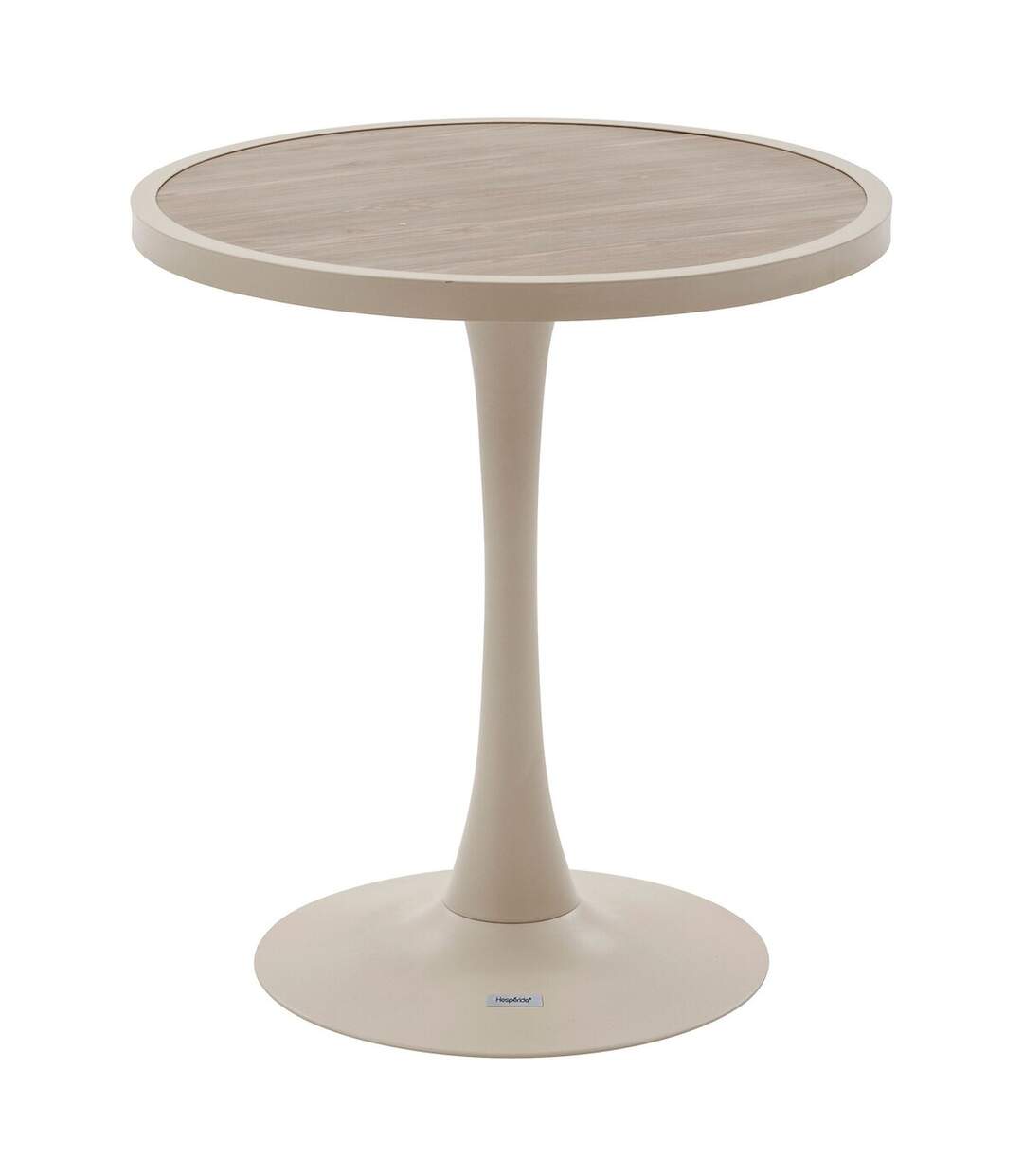 Table de jardin bistro ronde en aluminium effet bois 2 places OVIALON - Lin et argile-1